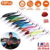 10Pcs Fishing Lures Kit Spoon Lures Hard Spinner Baits w/ Two Triple Hook for Trout Bass Walleye