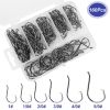 160Pcs Offset Fishing Hooks Kit Stainless Steel Sharp Fishing Hooks Octopus Circle Hooks Size #01-5/0 w/ Storage Box