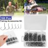 160Pcs Offset Fishing Hooks Kit Stainless Steel Sharp Fishing Hooks Octopus Circle Hooks Size #01-5/0 w/ Storage Box