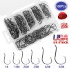 160Pcs Offset Fishing Hooks Kit Stainless Steel Sharp Fishing Hooks Octopus Circle Hooks Size #01-5/0 w/ Storage Box