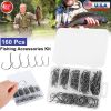 160Pcs Offset Fishing Hooks Kit Stainless Steel Sharp Fishing Hooks Octopus Circle Hooks Size #01-5/0 w/ Storage Box