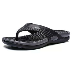 Massage Flip Flops for Men Summer Breathable Beach Shoes Sandals Men Luxury Flip Flops Breathable Plus Big Size Men Slippers 46 (Color: Black, Shoe Size: 45)