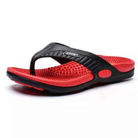 Massage Flip Flops for Men Summer Breathable Beach Shoes Sandals Men Luxury Flip Flops Breathable Plus Big Size Men Slippers 46 (Color: Red, Shoe Size: 45)
